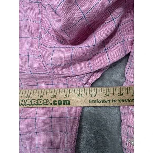 Lands End Baird McNutt Shirt Mens 15 1/2 33 Pink Irish Linen WindowPane Plaid - Picture 5 of 15